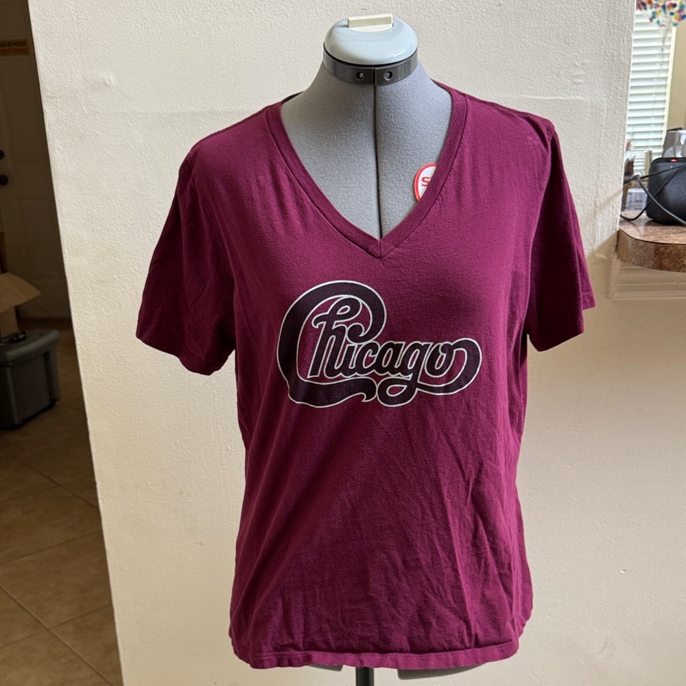 Bella Canvas Maroon V-Neck Tee with Chicago concert t-shirt